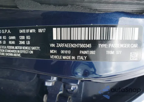 2017 Alfa Romeo Giulia Ti Awd from USA, damaged, VIN ZARFAEEN2H7560345